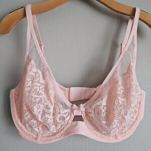 Victorias Secret Bra Size 34DD Lace Demi Pink Sheer Unlined Underwire Adjustable